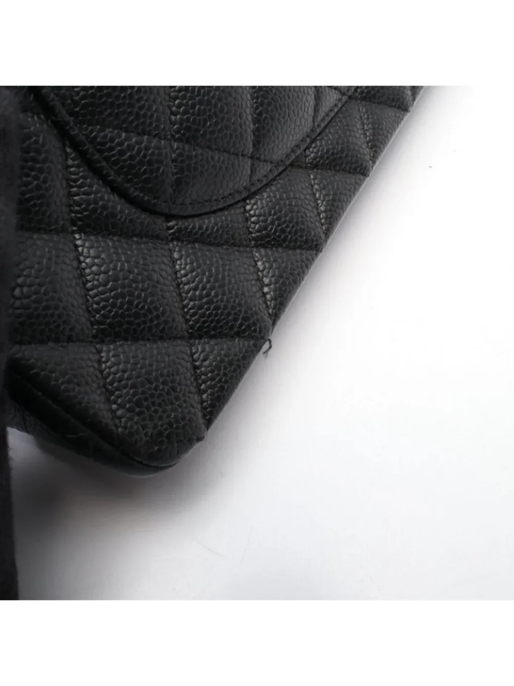 Chanel Shoulder Bag Quilted Double Flap Black Caviar Leather Chain